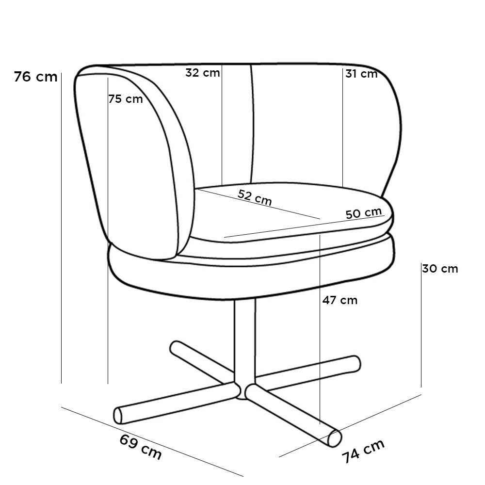 Kit 02 Poltronas Decorativas Melissa Base Xis Giratória C-465 Linho Chumbo - Domi