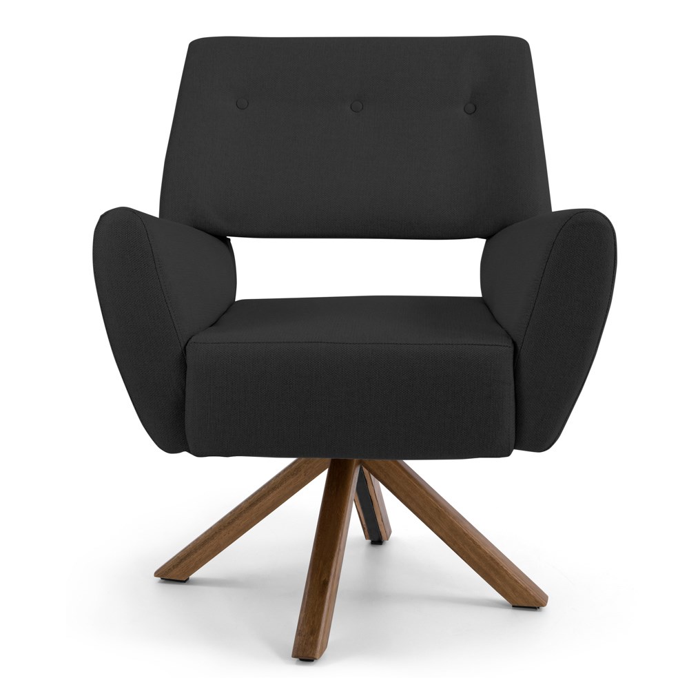 Kit 02 Poltronas Decorativas Melli Base Giromad Giratória C-465 Linho Chumbo - Domi