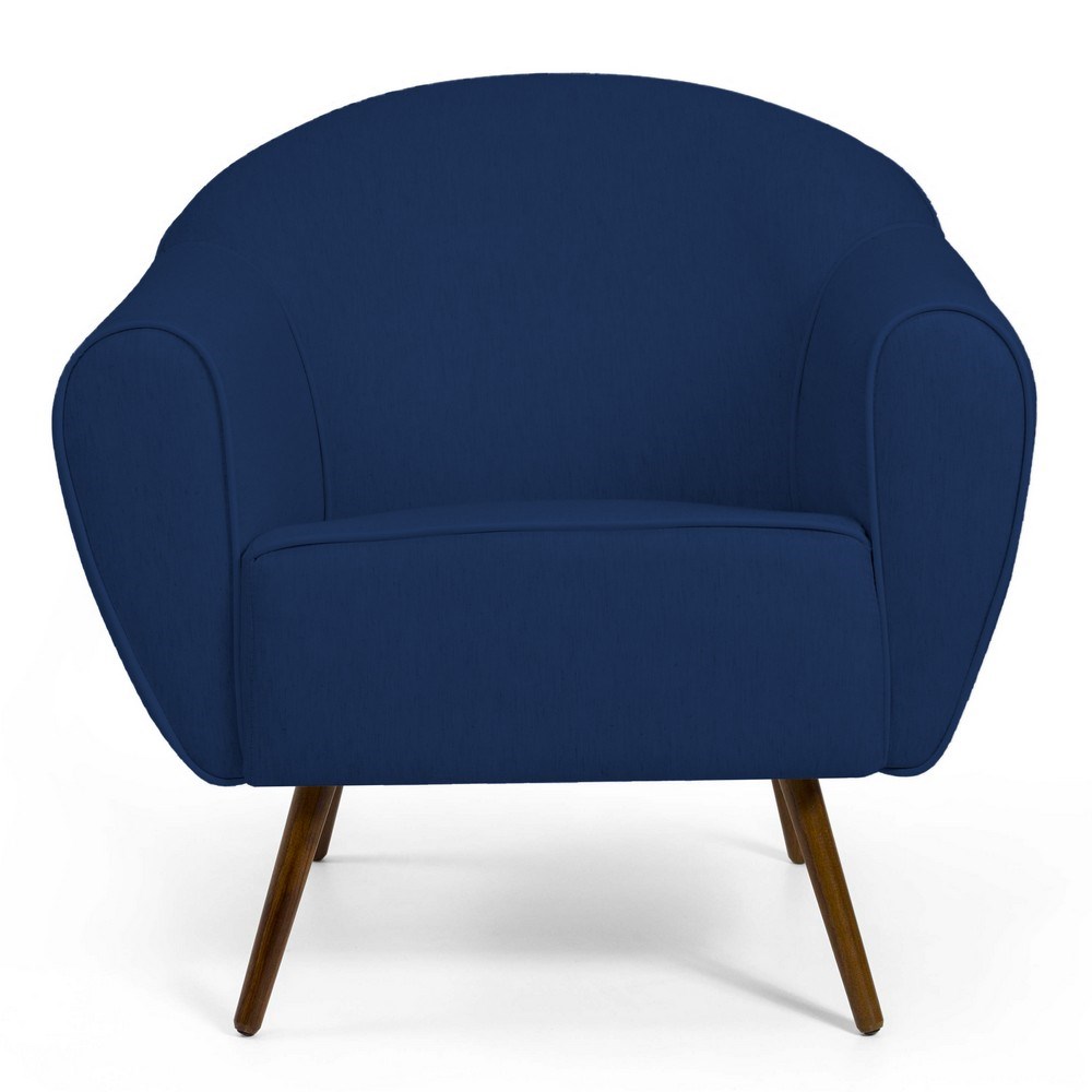 Kit 02 Poltronas Decorativas Nina Pés Palito Madeira B-304 Veludo Azul Marinho - Domi