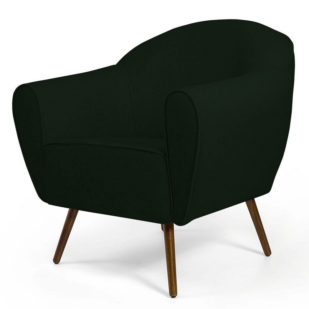 Kit 02 Poltronas Decorativas Nina Pés Palito Madeira C-117 Linho Verde Musgo - Domi