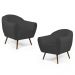 Kit 02 Poltronas Decorativas Nina Pés Palito Madeira C-416 Linho Cinza Escuro - Domi