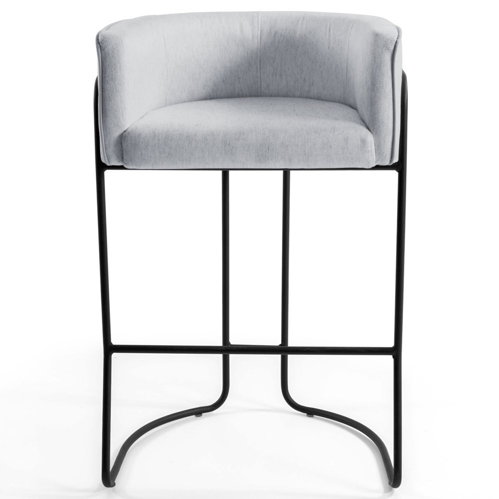 Kit 2 Banquetas Decorativas Base Aço Preto Betina  C-315 Linho Cinza Gelo - Domi