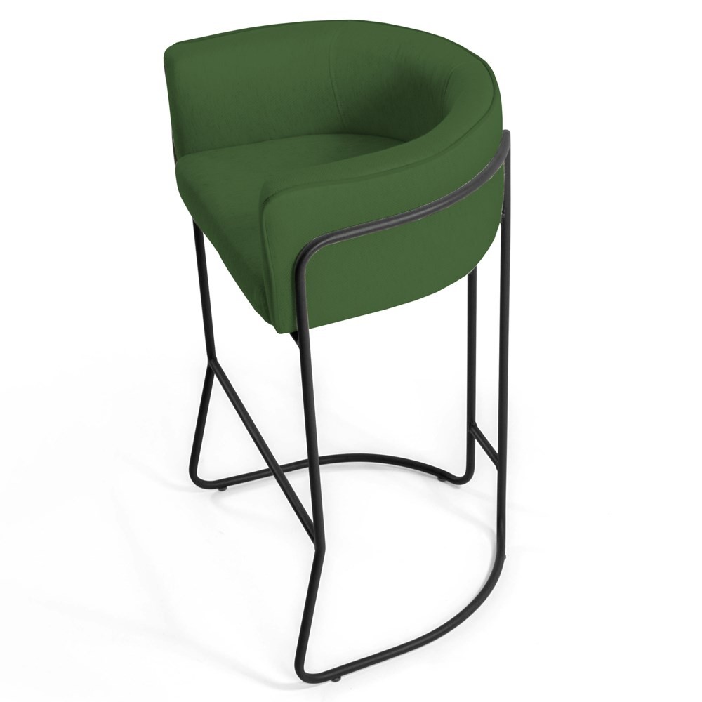 Kit 2 Banquetas Decorativas Base Aço Preto Betina A-89 Corano Verde - Domi