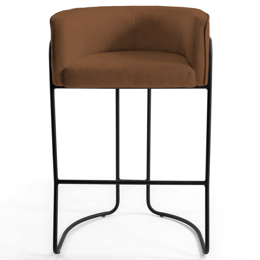 Kit 2 Banquetas Decorativas Base Aço Preto Betina B-262 Veludo Telha - Domi