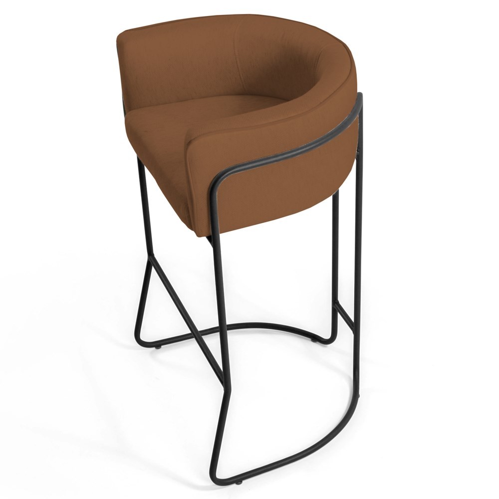 Kit 2 Banquetas Decorativas Base Aço Preto Betina B-262 Veludo Telha - Domi