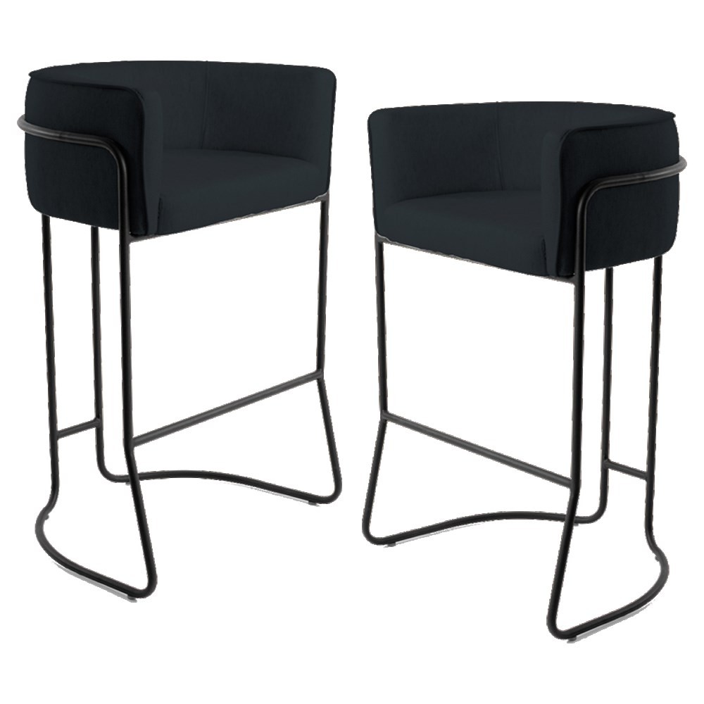 Kit 2 Banquetas Decorativas Base Aço Preto Betina B-300 Veludo Preto - Domi