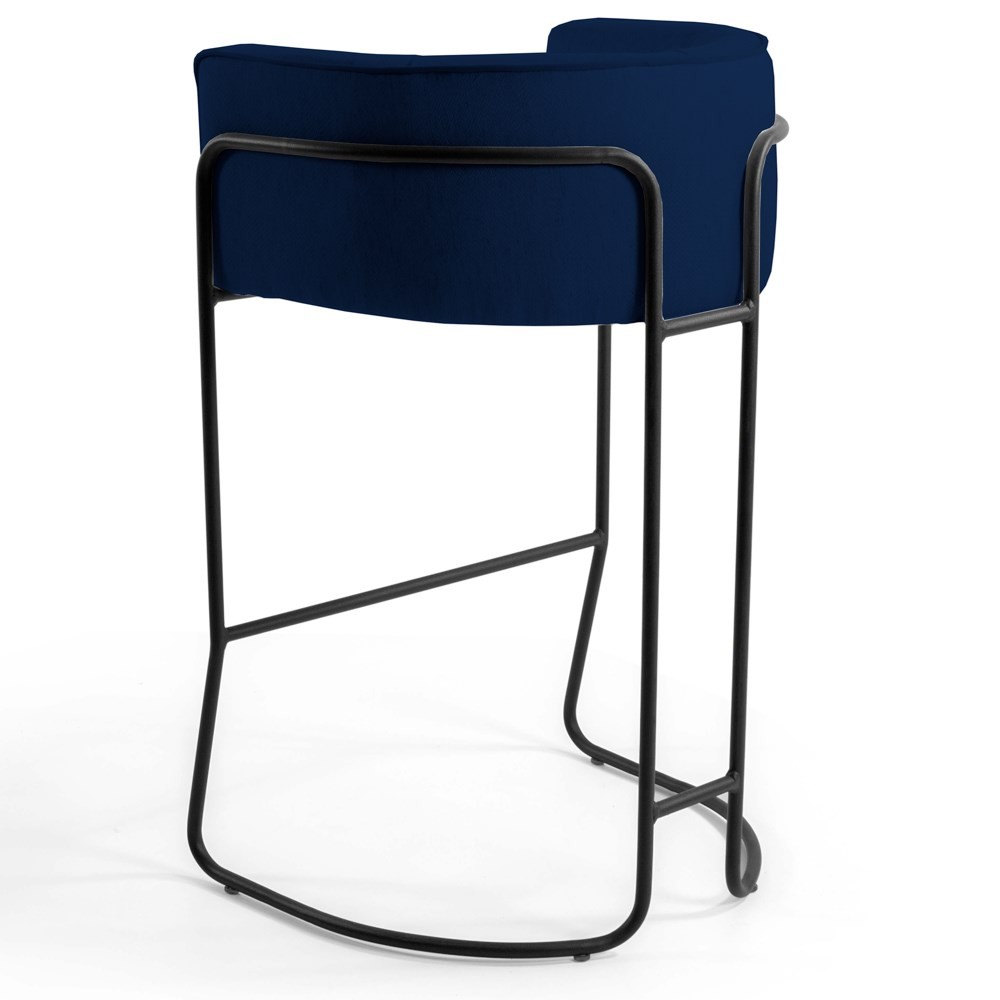 Kit 2 Banquetas Decorativas Base Aço Preto Betina B-304 Veludo Azul Marinho - Domi