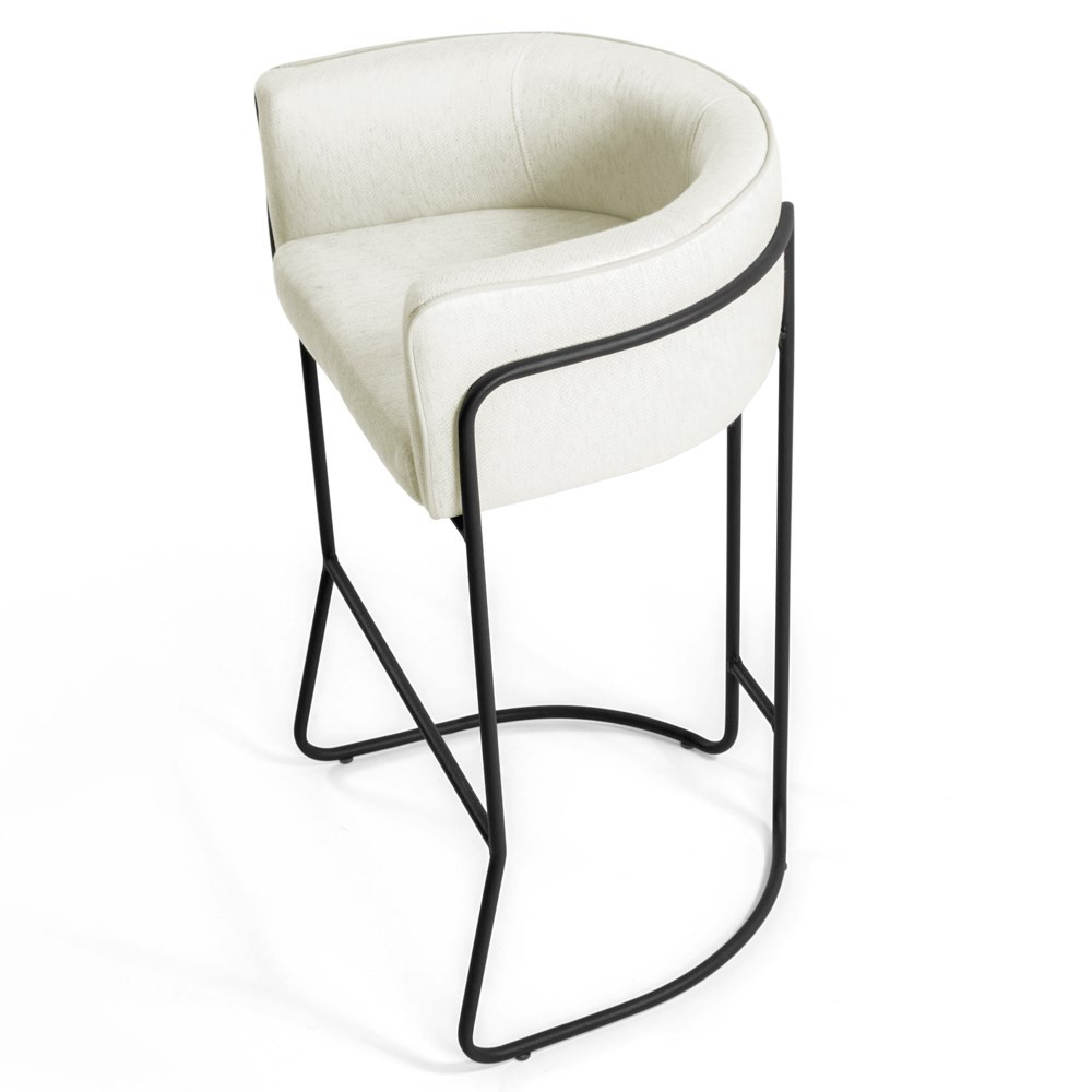 Kit 2 Banquetas Decorativas Base Aço Preto Betina B-309 Veludo Bege Fosco - Domi
