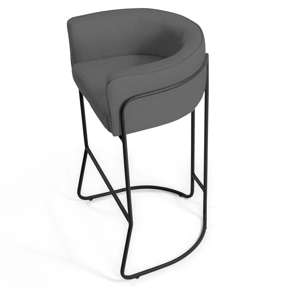 Kit 2 Banquetas Decorativas Base Aço Preto Betina C-03 Corano Cinza - Domi