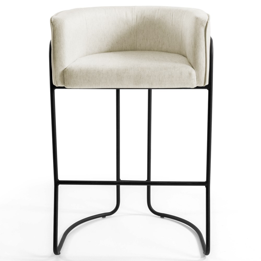 Kit 2 Banquetas Decorativas Base Aço Preto Betina C-107 Linho Creme - Domi