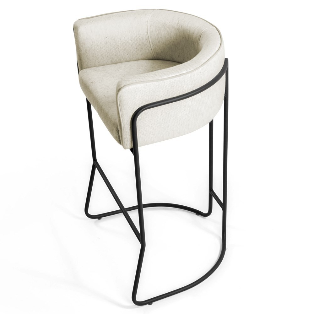 Kit 2 Banquetas Decorativas Base Aço Preto Betina C-107 Linho Creme - Domi