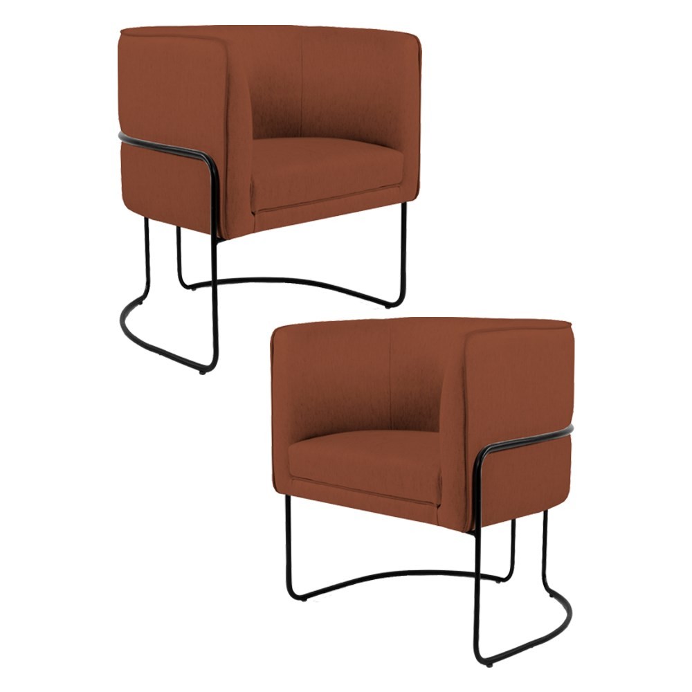 Kit 2 Poltronas Decorativas Base Aço Betina B-355 Linho Laranja - Domi