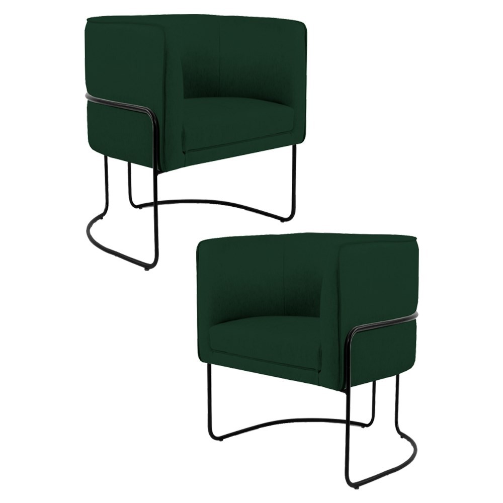 Kit 2 Poltronas Decorativas Base Aço Betina C-303 Veludo Verde Musgo - Domi
