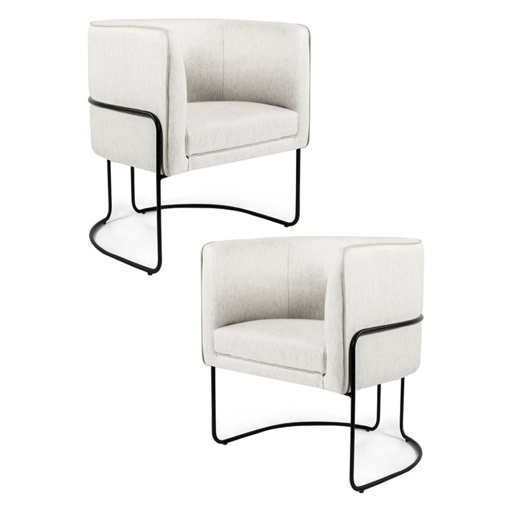 Kit 2 Poltronas Decorativas Base Aço Betina C-443 Linho Bege - Domi