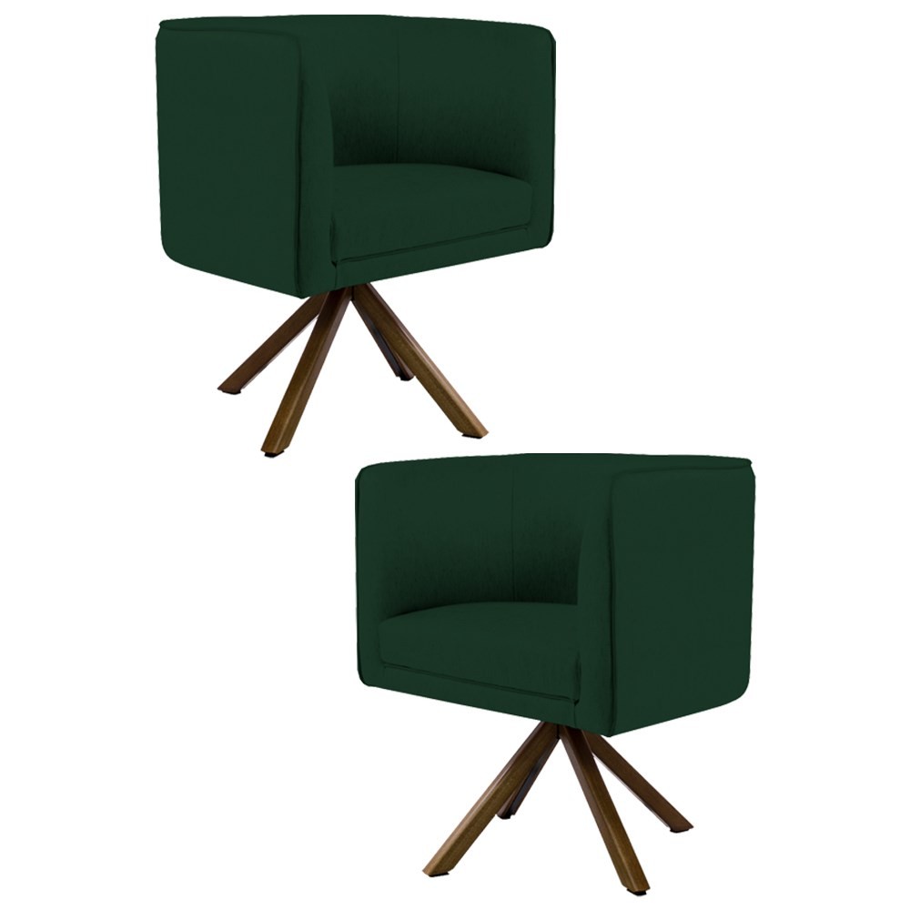 Kit 2 Poltronas Decorativas Base Giromad Madeira Betina B-303 Veludo Verde Musgo - Domi