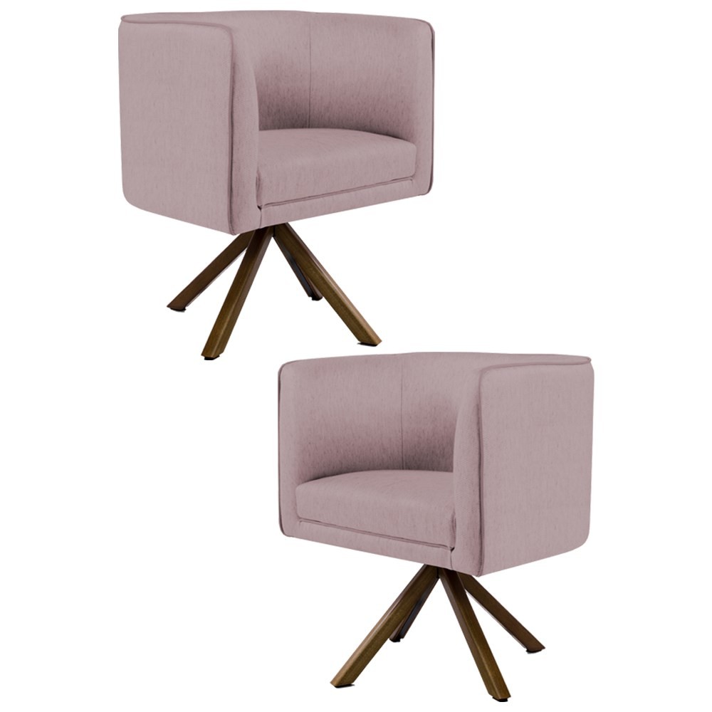 Kit 2 Poltronas Decorativas Base Giromad Madeira Betina B-305 Veludo Rosê - Domi
