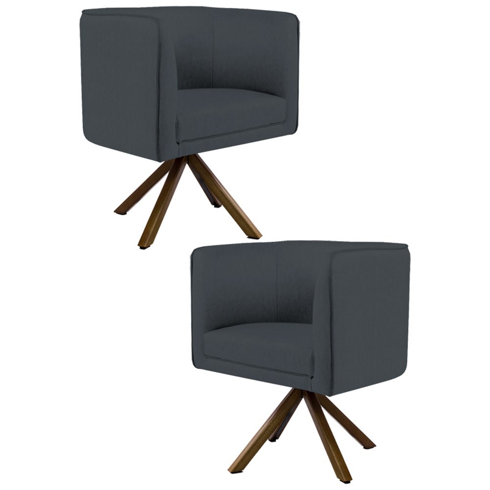 Kit 2 Poltronas Decorativas Base Giromad Madeira Betina B-317 Veludo Cinza - Domi