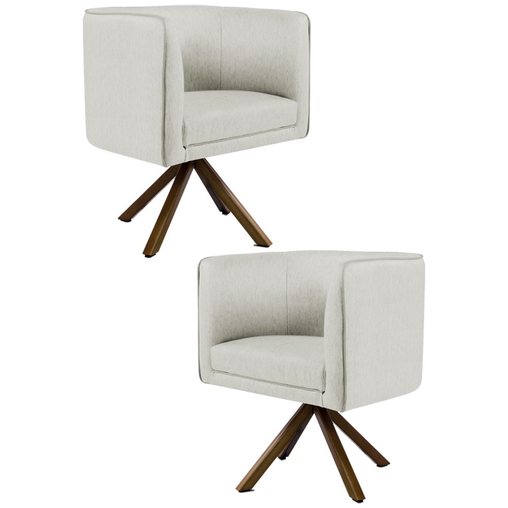 Kit 2 Poltronas Decorativas Base Giromad Madeira Betina C-107 Linho Cru - Domi