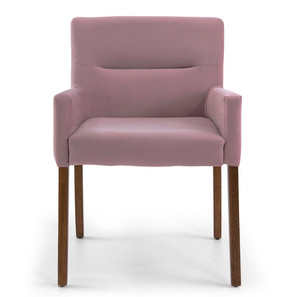 Kit 2 Poltronas Decorativas Base Madeira Angel B-305 Veludo Rosa - Domi