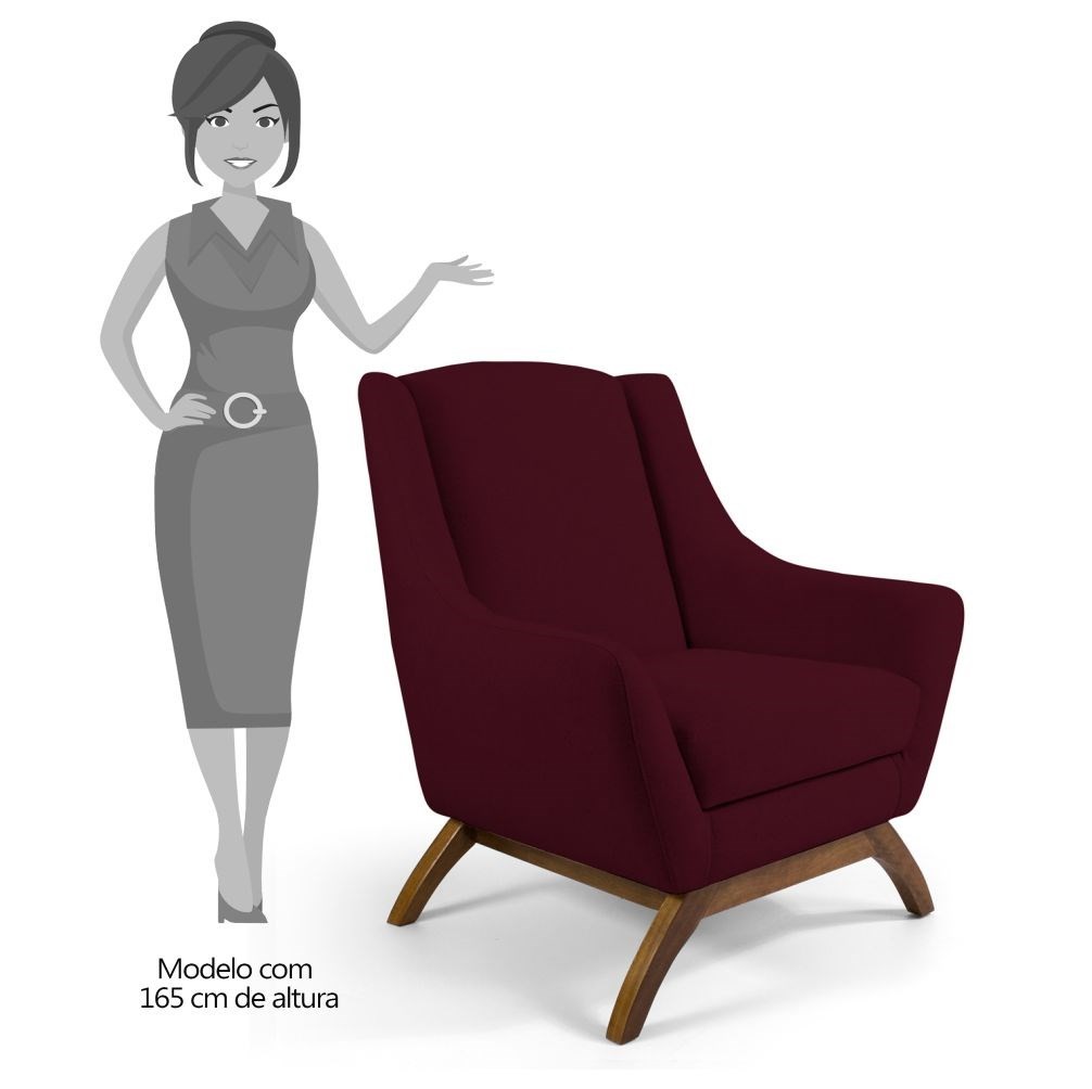 Kit 2 Poltronas Decorativas Base Manu Madeira Juliet B-278 Veludo Marsala - Domi