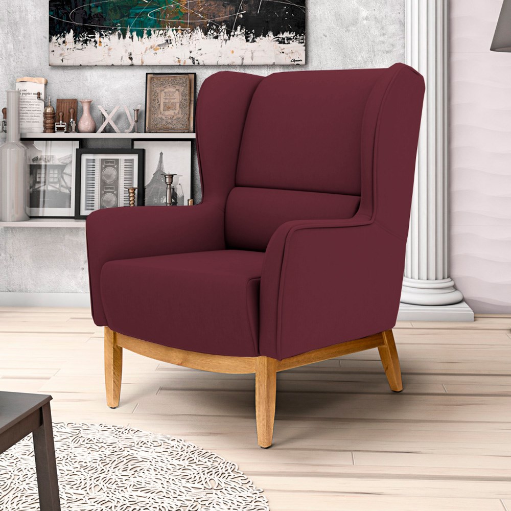 Kit 2 Poltronas Decorativas Base Manu Madeira Milena B-278 Veludo Marsala  - Domi