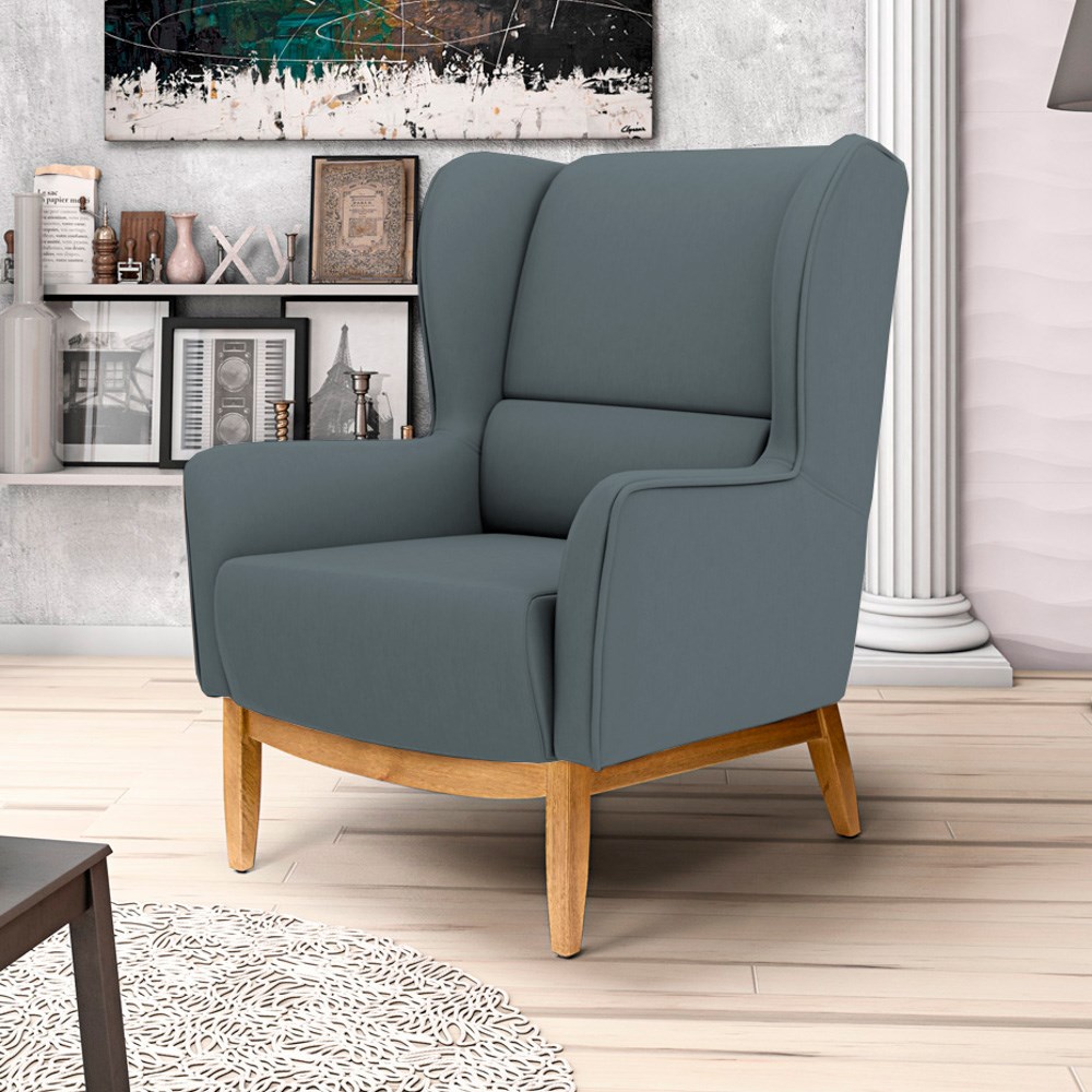 Kit 2 Poltronas Decorativas Base Manu Madeira Milena C-03 Corano Cinza - Domi