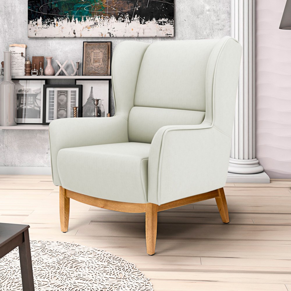 Kit 2 Poltronas Decorativas Base Manu Madeira Milena C-26 Corano Bege - Domi