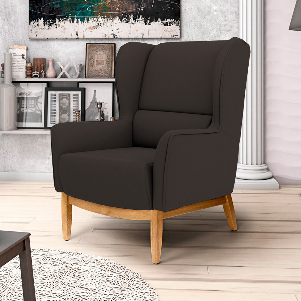 Kit 2 Poltronas Decorativas Base Manu Madeira Milena C-34 Corano Marrom - Domi