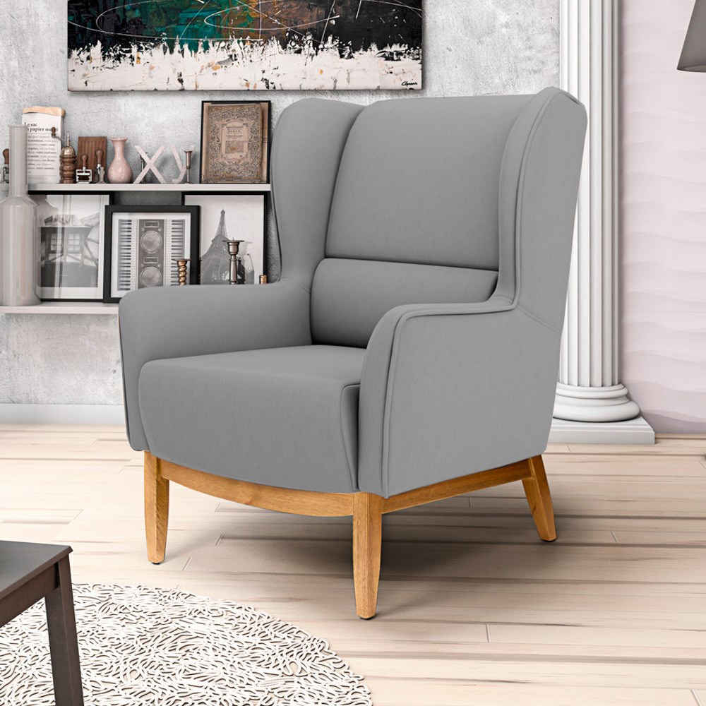 Kit 2 Poltronas Decorativas Base Manu Madeira Milena C-416 Cinza Escuro - Domi