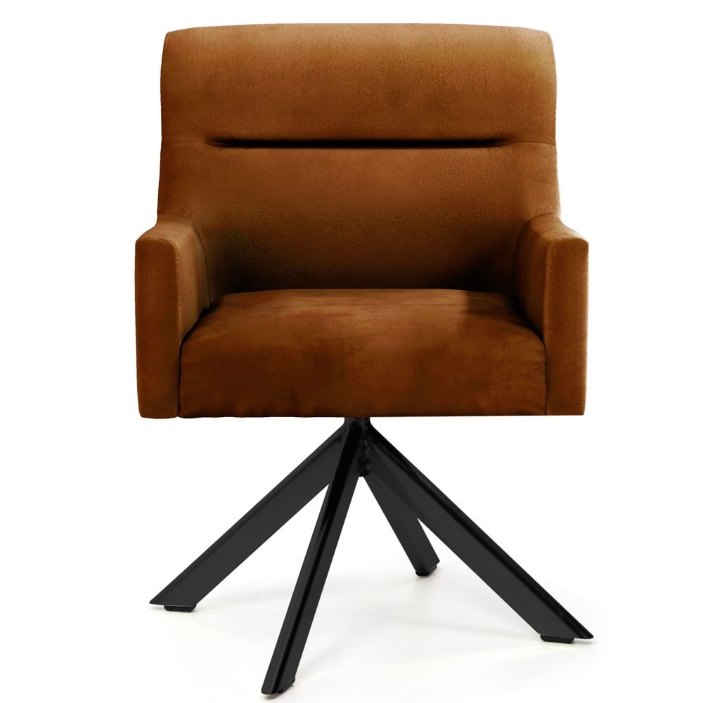 Kit 2 Poltronas Decorativas Giratórias Base Eiffel Preto Angel B-262 Veludo Laranja - Domi