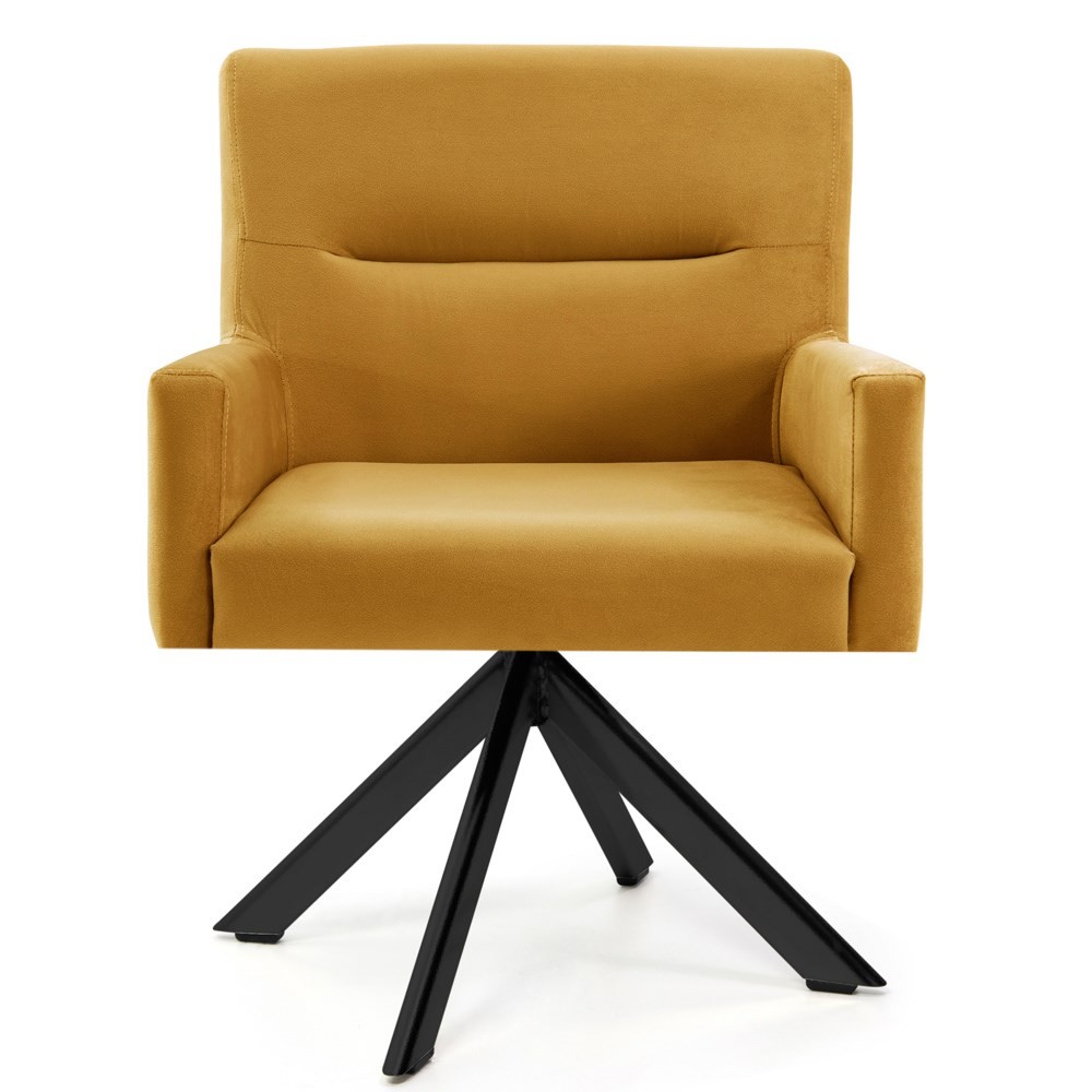 Kit 2 Poltronas Decorativas Giratórias Base Eiffel Preto Angel B-279 Veludo Amarelo- Domi