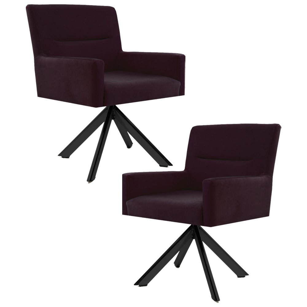 Kit 2 Poltronas Decorativas Giratórias Base Eiffel Preto Angel B-292 Veludo Uva - Domi
