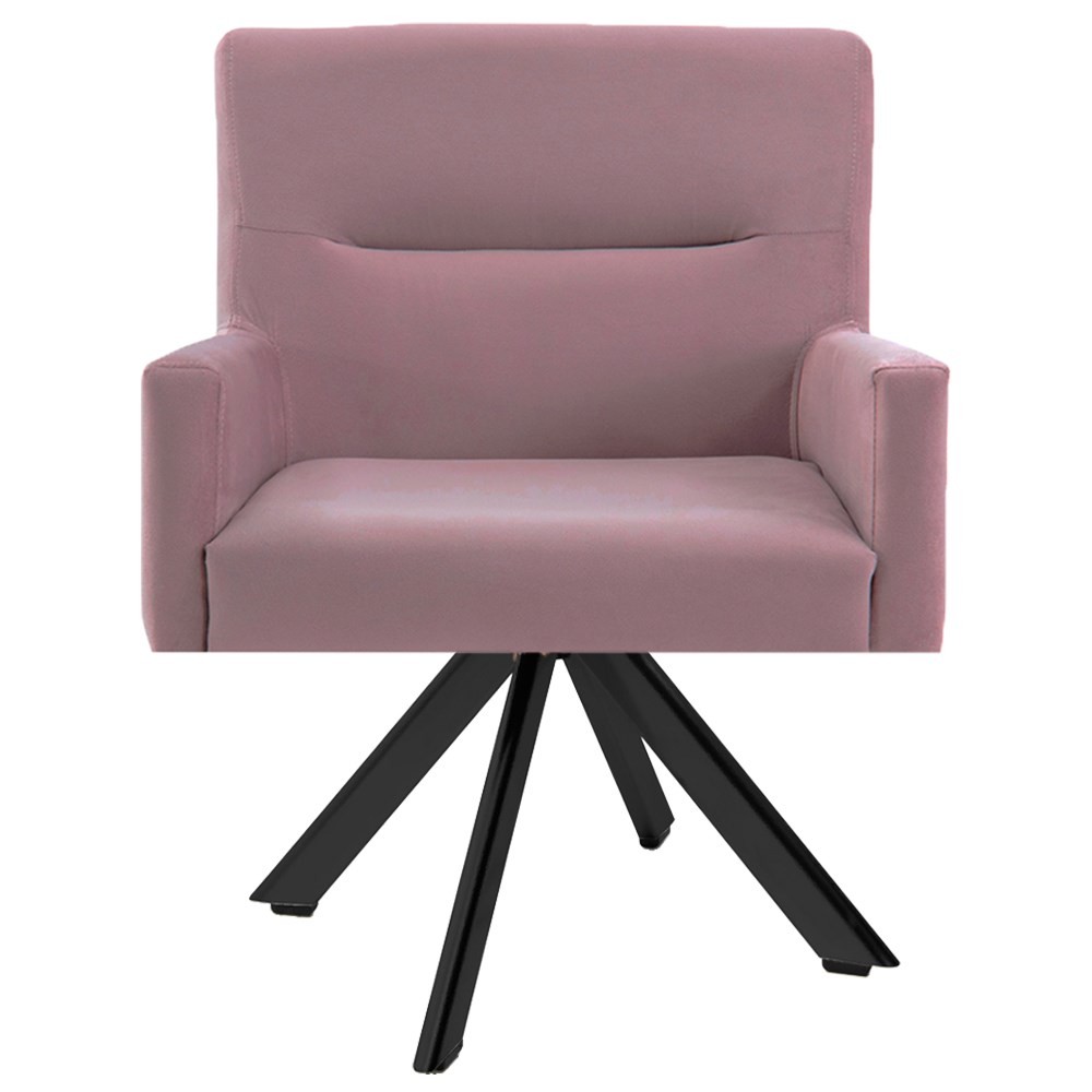 Kit 2 Poltronas Decorativas Giratórias Base Eiffel Preto Angel B-305 Veludo Rosa - Domi
