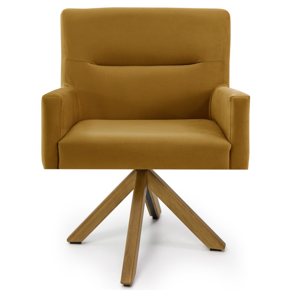 Kit 2 Poltronas Decorativas Giratórias Base Giromad Madeira Angel B-260 Veludo Mostarda - Domi