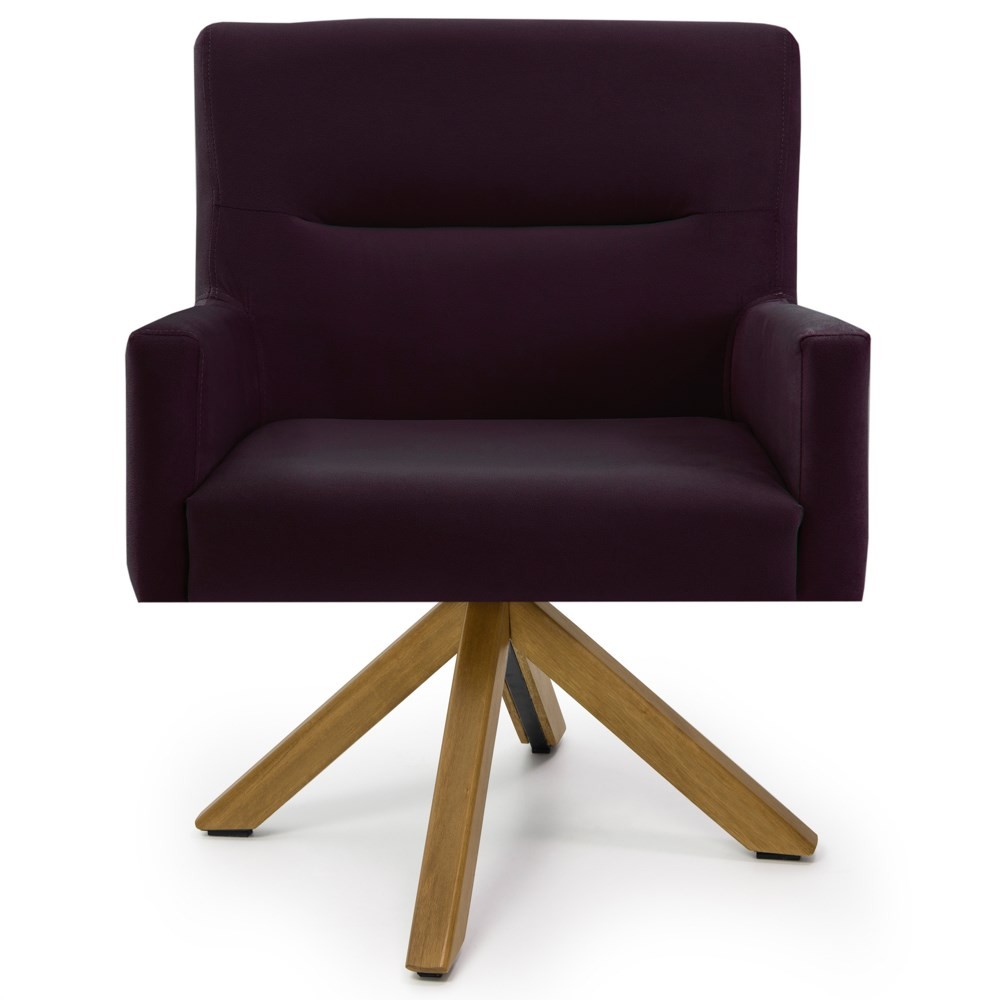 Kit 2 Poltronas Decorativas Giratórias Base Giromad Madeira Angel B-292 Veludo Uva - Domi
