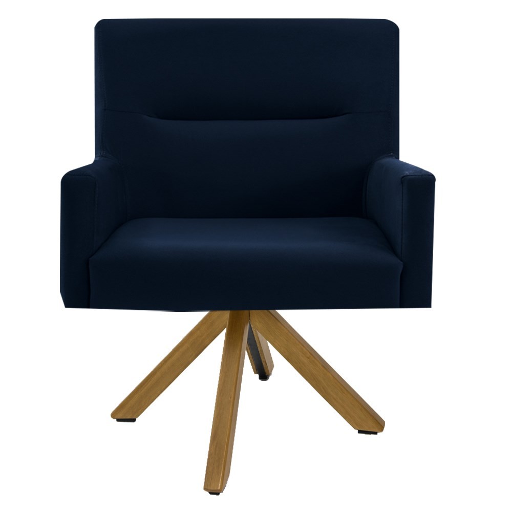Kit 2 Poltronas Decorativas Giratórias Base Giromad Madeira Angel B-304 Veludo Azul - Domi