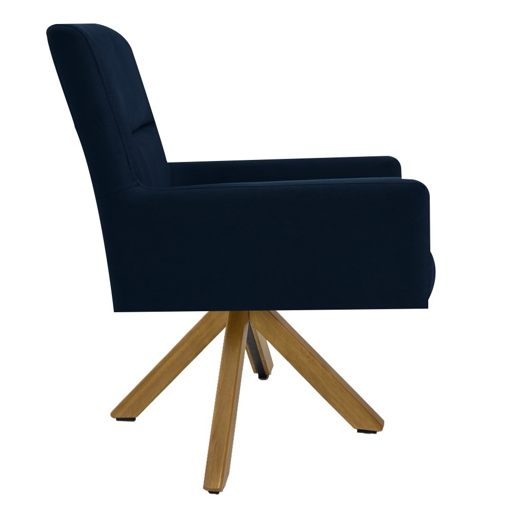 Kit 2 Poltronas Decorativas Giratórias Base Giromad Madeira Angel B-304 Veludo Azul - Domi