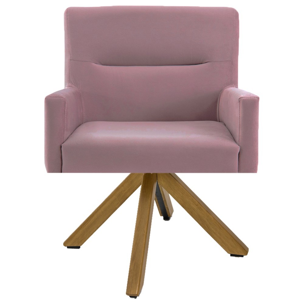 Kit 2 Poltronas Decorativas Giratórias Base Giromad Madeira Angel B-305 Veludo Rosa - Domi