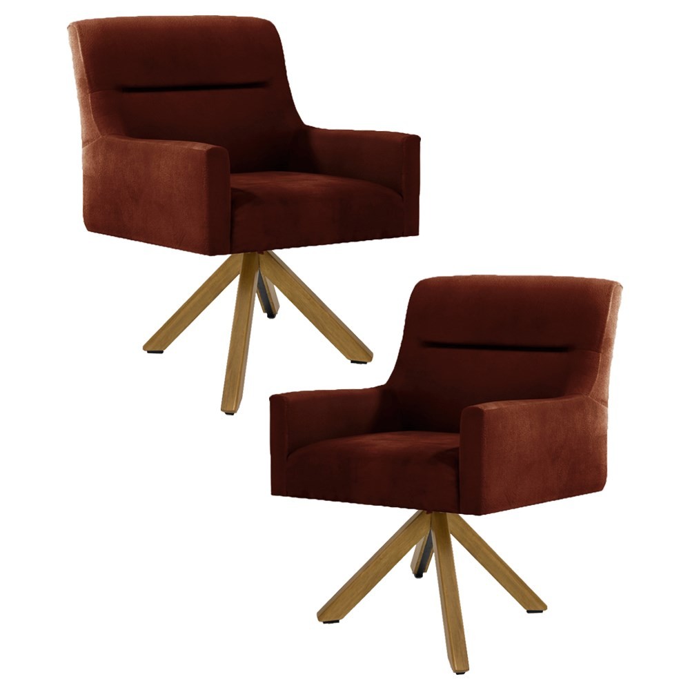 Kit 2 Poltronas Decorativas Giratórias Base Giromad Madeira Angel B-417 Veludo Malbec - Domi