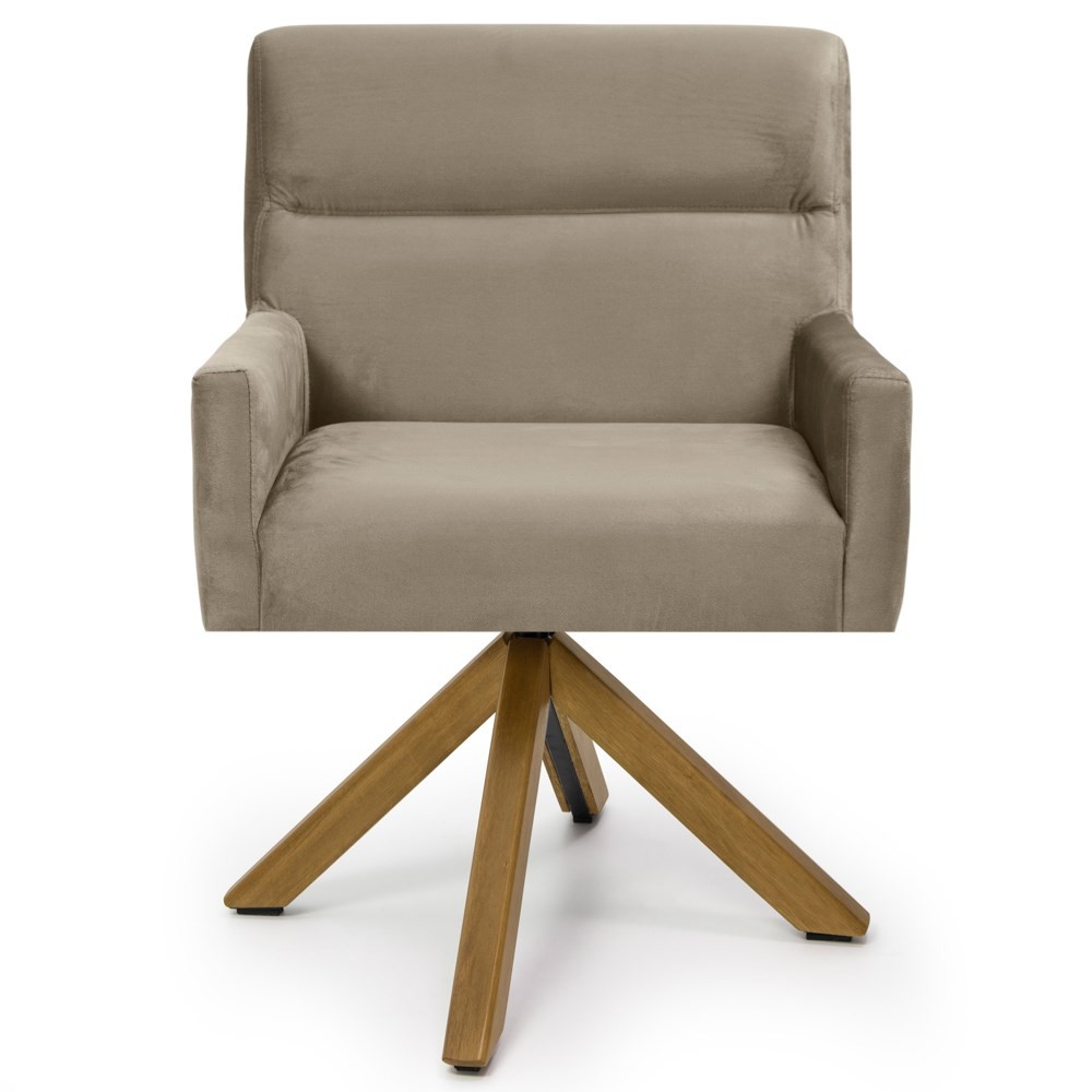 Kit 2 Poltronas Decorativas Giratórias Base Giromad Madeira Angel B-68 Veludo Marrom Claro - Domi