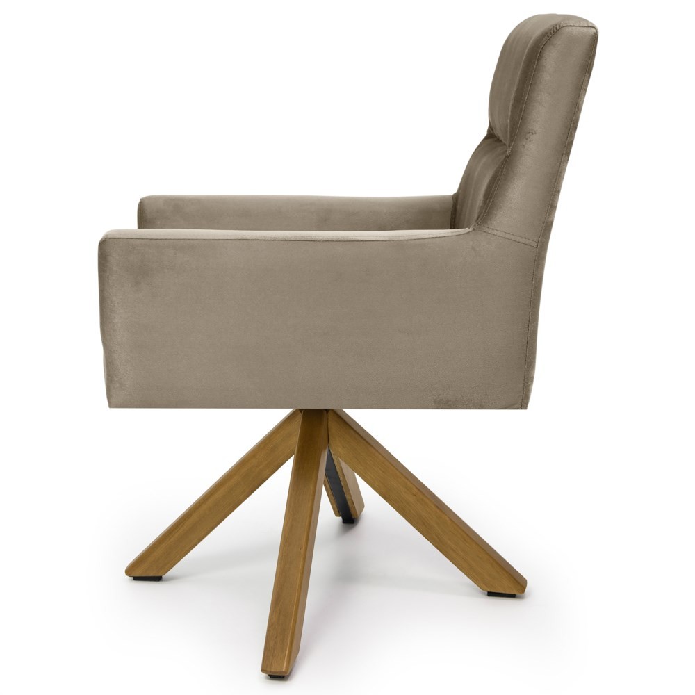 Kit 2 Poltronas Decorativas Giratórias Base Giromad Madeira Angel B-68 Veludo Marrom Claro - Domi