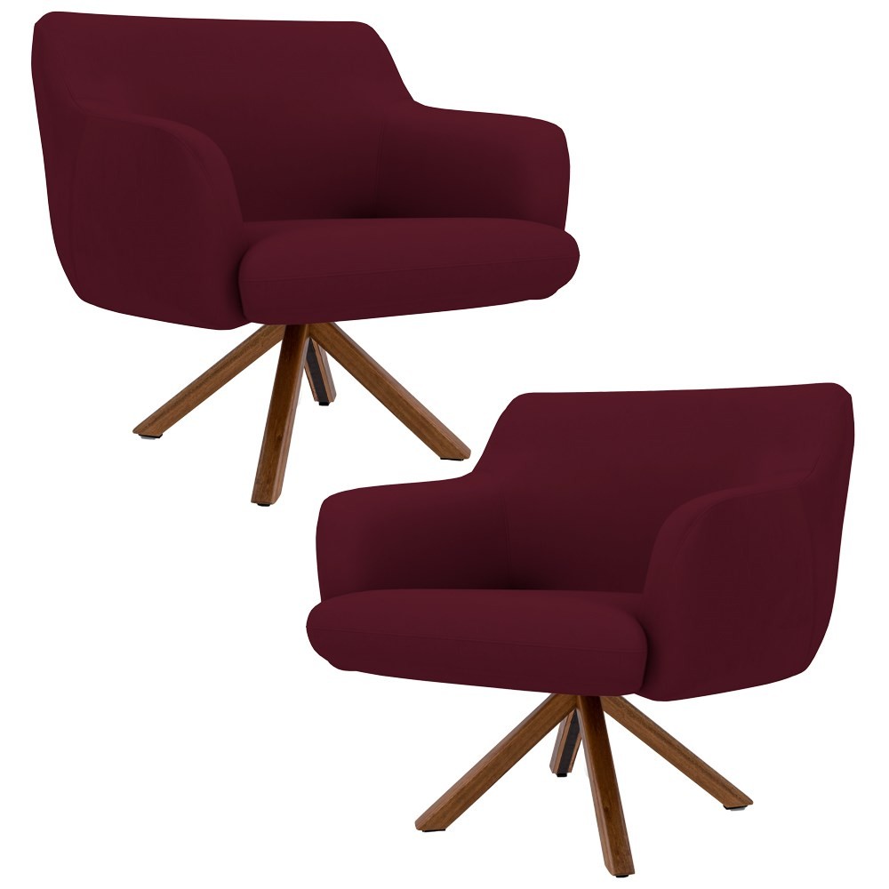 Kit 2 Poltronas Decorativas Giratórias Base Giromad Madeira Jade B-278 Veludo Marsala - Domi