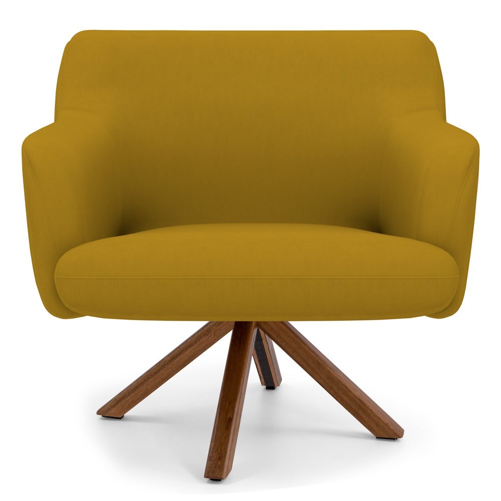 Kit 2 Poltronas Decorativas Giratórias Base Giromad Madeira Jade B-279 Veludo Mostarda - Domi