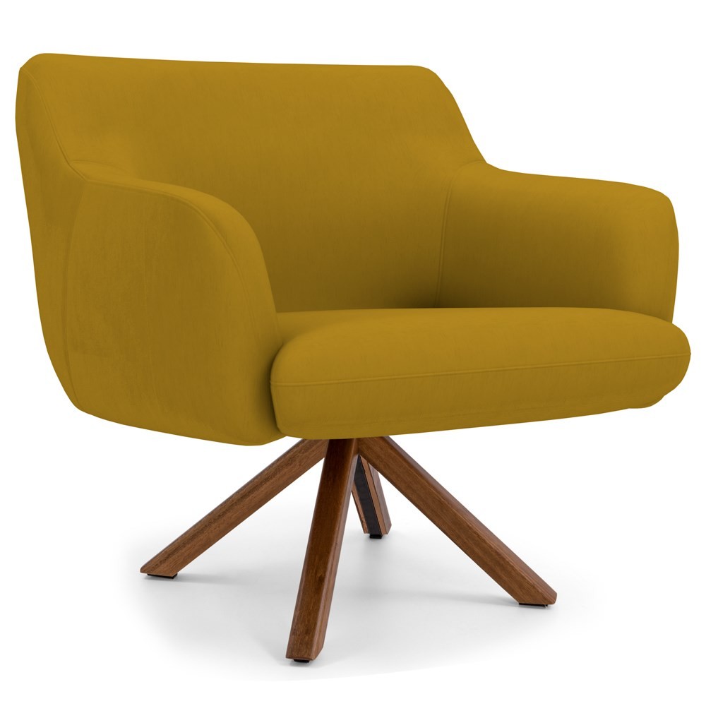 Kit 2 Poltronas Decorativas Giratórias Base Giromad Madeira Jade B-279 Veludo Mostarda - Domi