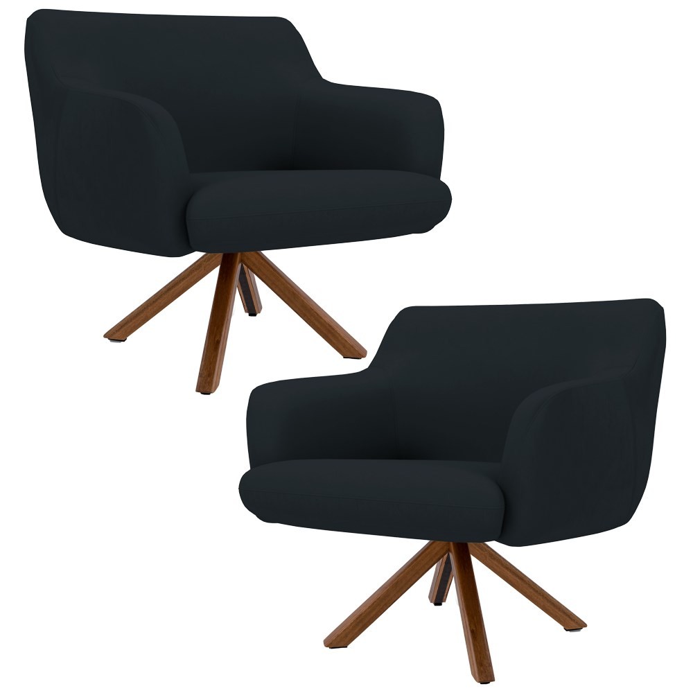 Kit 2 Poltronas Decorativas Giratórias Base Giromad Madeira Jade B-300 Veludo Preto - Domi