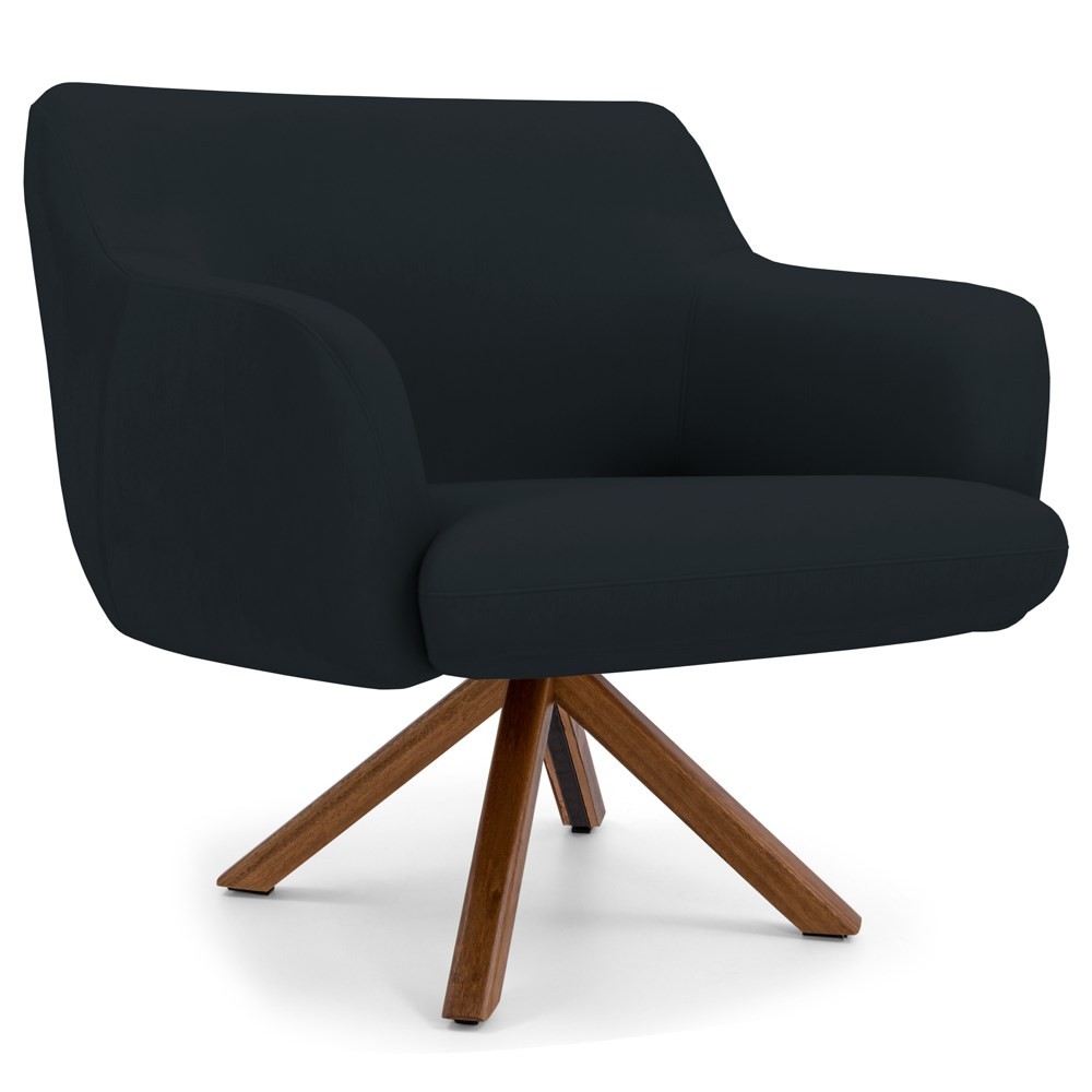 Kit 2 Poltronas Decorativas Giratórias Base Giromad Madeira Jade B-300 Veludo Preto - Domi