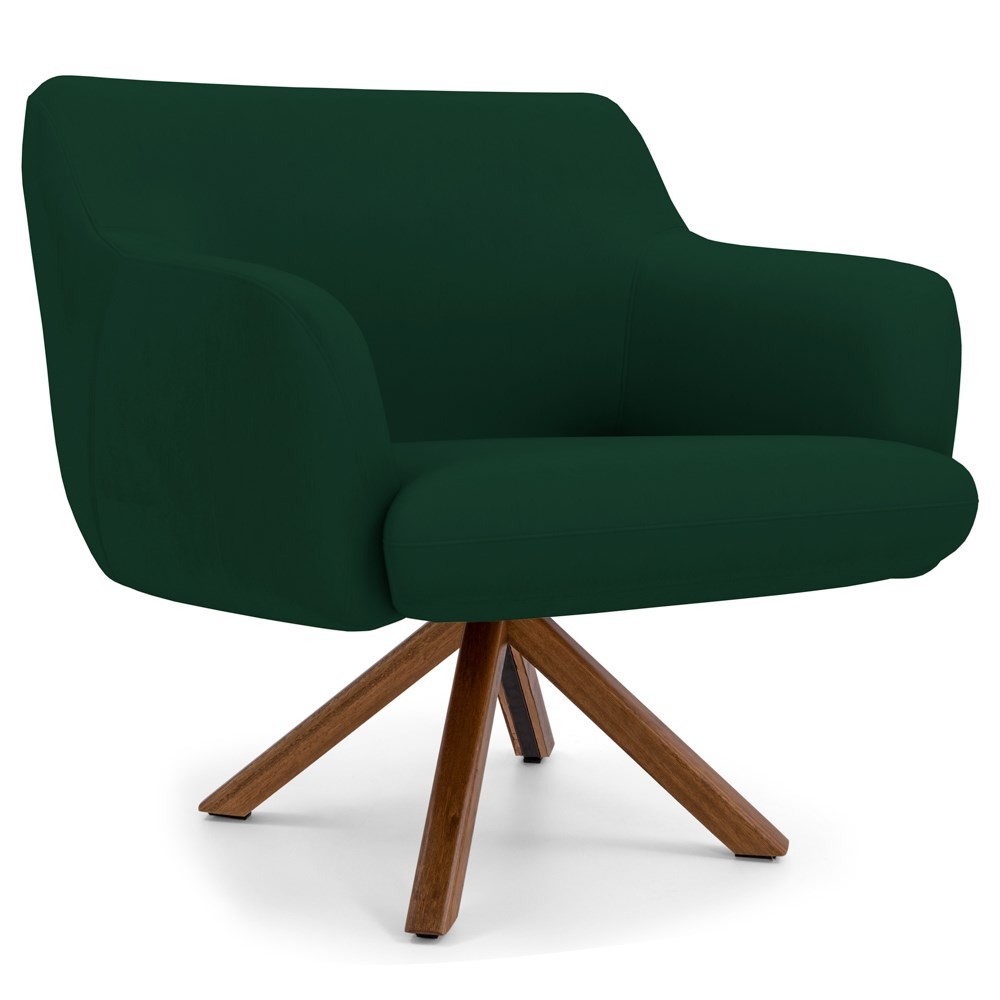 Kit 2 Poltronas Decorativas Giratórias Base Giromad Madeira Jade B-303 Veludo Verde Musgo - Domi