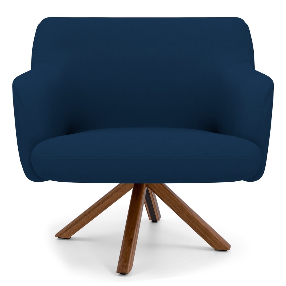Kit 2 Poltronas Decorativas Giratórias Base Giromad Madeira Jade B-304 Veludo Azul Marinho - Domi