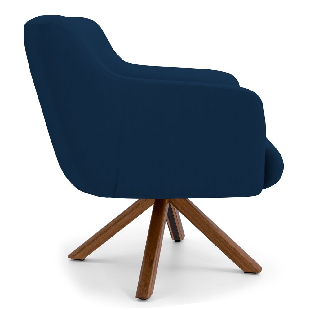 Kit 2 Poltronas Decorativas Giratórias Base Giromad Madeira Jade B-304 Veludo Azul Marinho - Domi