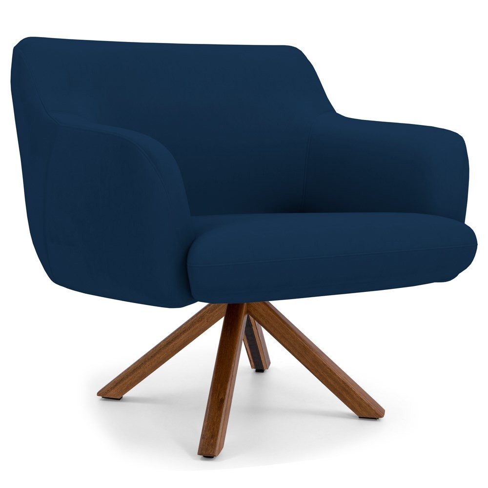 Kit 2 Poltronas Decorativas Giratórias Base Giromad Madeira Jade B-304 Veludo Azul Marinho - Domi